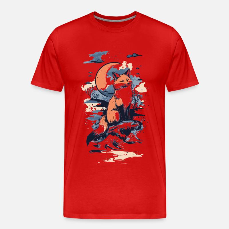 Fuchs Comic Stil mit Mond - Männer Premium Bio T-Shirt - Rot
