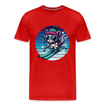 Wintersport Skifahren Katze Schnee Winter Kinder - Männer Premium Bio T-Shirt - Rot - Vorne - Damien (186cm)