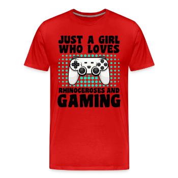 Gamer und Rhinoceros: Videospiele und Macht - Männer Premium Bio T-Shirt - Rot - Vorne - Damien (186cm)