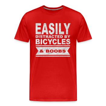 Einfach Abzulenken durch Fahrräder und Brüste - Männer Premium Bio T-Shirt - Rot - Vorne - Damien (186cm)