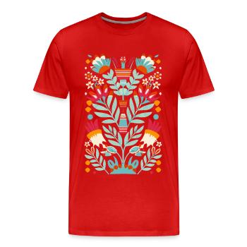 Otomi Fleurs Art Floral Mexicain - T-shirt bio Premium Homme - rouge - Devant - Damien (186cm)