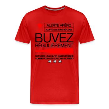 "Alerte apéro" t-shirt humour apéro - T-shirt bio Premium Homme - rouge - Devant - Damien (186cm)
