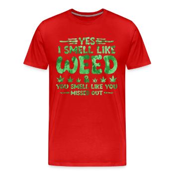 Citation sur l’odeur d’herbe - T-shirt bio Premium Homme - rouge - Devant - Damien (186cm)