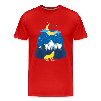 Winterträume! Der Wolf und der Mond - Männer Premium Bio T-Shirt - Rot - Vorne - Damien (186cm)