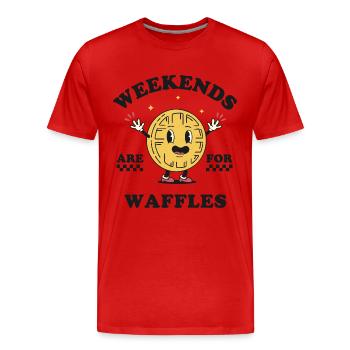 Weekends Are For Waffles - Men's Premium Organic T-Shirt - red - Front - Damien (186cm)
