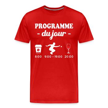 Programme du jour pétanque - T-shirt bio Premium Homme - rouge - Devant - Damien (186cm)