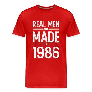 Anniversaire De vrais hommes sont nés en 1986 - T-shirt bio Premium Homme - rouge - Devant - Damien (186cm)