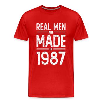 Anniversaire De vrais hommes sont nés en 1987 - T-shirt bio Premium Homme - rouge - Devant - Damien (186cm)