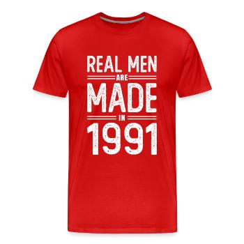 Anniversaire De vrais hommes sont nés en 1991 - T-shirt bio Premium Homme - rouge - Devant - Damien (186cm)