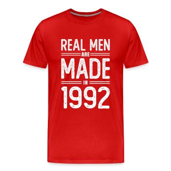 Anniversaire De vrais hommes sont nés en 1992 - T-shirt bio Premium Homme - rouge - Devant - Damien (186cm)