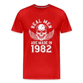 Anniversaire 1982 De vrais hommes naissent en 1982 - T-shirt bio Premium Homme - rouge - Devant - Damien (186cm)