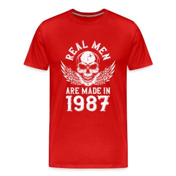 Anniversaire 1987 De vrais hommes sont nés en 1987 - T-shirt bio Premium Homme - rouge - Devant - Damien (186cm)