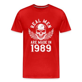 Anniversaire 1989 De vrais hommes sont nés en 1989 - T-shirt bio Premium Homme - rouge - Devant - Damien (186cm)