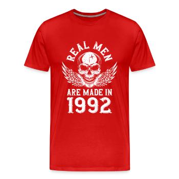 Anniversaire 1992 De vrais hommes sont nés en 1992 - T-shirt bio Premium Homme - rouge - Devant - Damien (186cm)