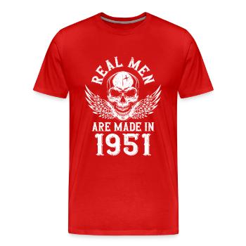Anniversaire 1951 De vrais hommes naissent en 1951 - T-shirt bio Premium Homme - rouge - Devant - Damien (186cm)