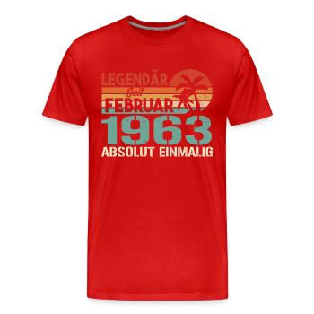 Cadeau d’anniversaire - Vintage février 1963 - T-shirt bio Premium Homme - rouge - Devant - Damien (186cm)