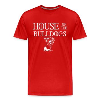Haus der Bulldoggen - Männer Premium Bio T-Shirt - Rot - Vorne - Damien (186cm)