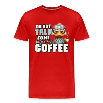 Grumpy duck with coffee - Men's Premium Organic T-Shirt - red - Front - Damien (186cm)