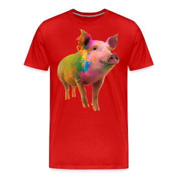 Farbenfrohes Schwein - Männer Premium Bio T-Shirt - Rot - Vorne - Damien (186cm)