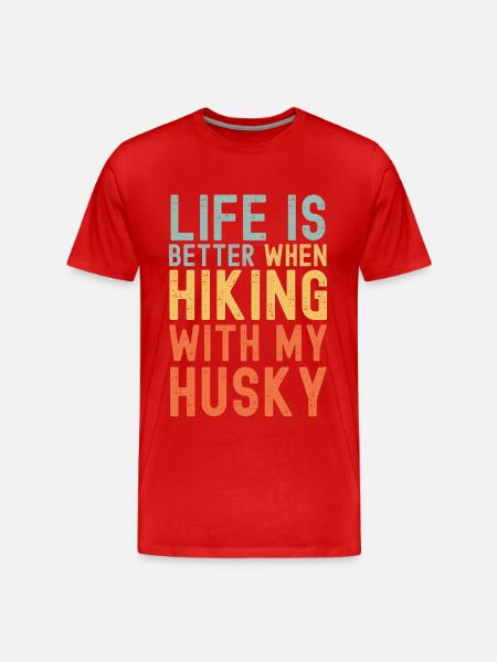Husky Hiking dog retro - Men's Premium Organic T-Shirt - red