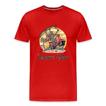 Beach Vibes Palmiers squelettes, Vacances, Plage - T-shirt bio Premium Homme - rouge - Devant - Damien (186cm)