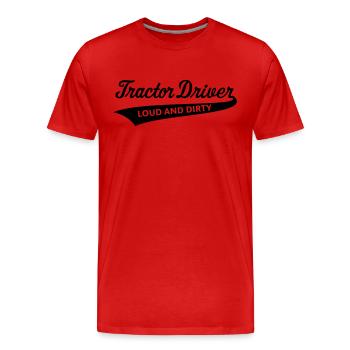 Conducteur de tracteur – Fort et sale (agriculteur / noir) - T-shirt bio Premium Homme - rouge - Devant - Damien (186cm)