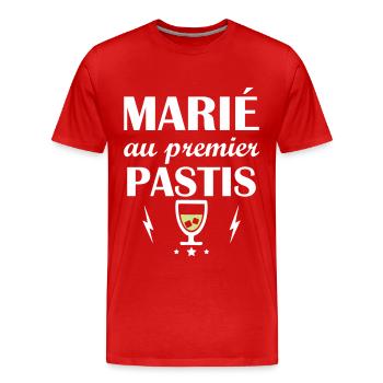 Marié au premier pastis, fête des pères, humour - T-shirt bio Premium Homme - rouge - Devant - Damien (186cm)
