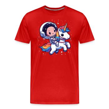 Chibi Astronaut und Einhorn - Männer Premium Bio T-Shirt - Rot - Vorne - Damien (186cm)