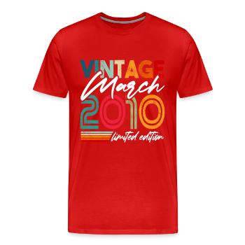 Vintage né Mars 2010 Anniversaire Mars 2010 - T-shirt bio Premium Homme - rouge - Devant - Damien (186cm)