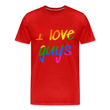 I love Guys - Gay Proud Shirt - Männer Premium Bio T-Shirt - Rot - Vorne - Damien (186cm)