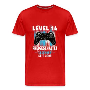 Level 14 Geburtstag 2009 Gaming Zocker Gamer - Männer Premium Bio T-Shirt - Rot - Vorne - Damien (186cm)