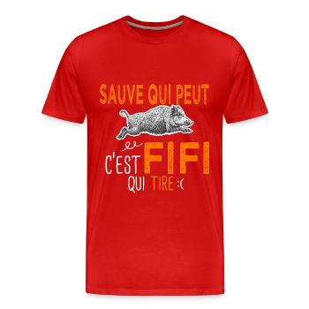 c'est Fifi qui tire Humour Chaseur Philippe - T-shirt bio Premium Homme - rouge - Devant - Damien (186cm)