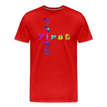 Think First - Männer Premium Bio T-Shirt - Rot - Vorne - Damien (186cm)