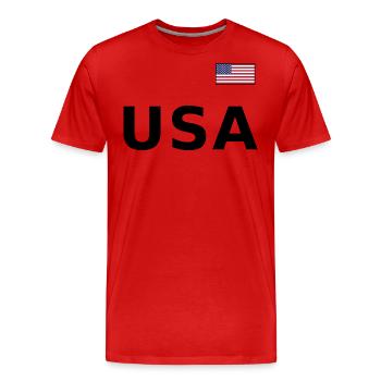 TEAM USA amerikanische Flagge Fahne über Schrift - Männer Premium Bio T-Shirt - Rot - Vorne - Damien (186cm)