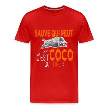 c'est Coco qui tire Humour Chasse Corentin Coralie - T-shirt bio Premium Homme - rouge - Devant - Damien (186cm)