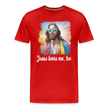 Jésus m’aime trop gay pride en disant - T-shirt bio Premium Homme - rouge - Devant - Damien (186cm)