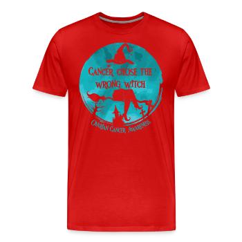 Cancer Sorcière Sarcelle d’hiver Cancer de l’ovaire - T-shirt bio Premium Homme - rouge - Devant - Damien (186cm)