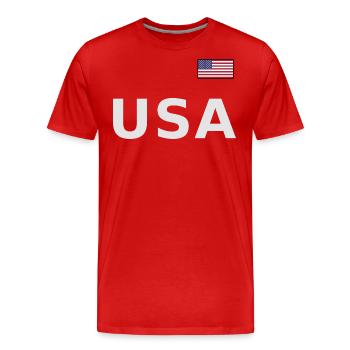 TEAM USA amerikanische Flagge Fahne über Schrift - Männer Premium Bio T-Shirt - Rot - Vorne - Damien (186cm)
