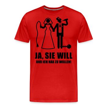 Ja, Sie Will … (Bräutigam, Junggesellenabschied B) - Männer Premium Bio T-Shirt - Rot - Vorne - Damien (186cm)
