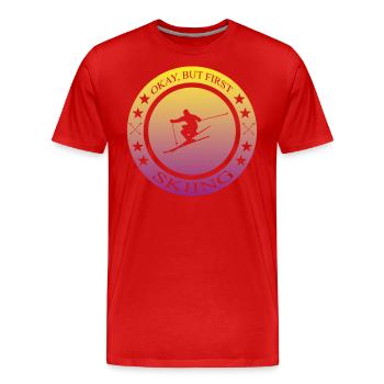 Ski fahren, Skiing, Pistensau - Männer Premium Bio T-Shirt - Rot - Vorne - Damien (186cm)