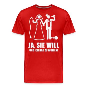 Ja, Sie Will … (Bräutigam, Junggesellenabschied W) - Männer Premium Bio T-Shirt - Rot - Vorne - Damien (186cm)