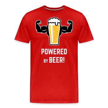 Powered By Beer! (Bier / Muskeln / L / 3C) - Männer Premium Bio T-Shirt - Rot - Vorne - Damien (186cm)