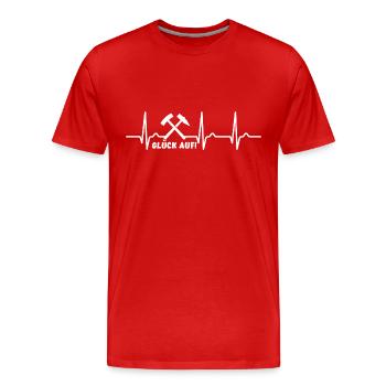 EKG Kurve - Herzkurve - Bergmann - Glück auf - Männer Premium Bio T-Shirt - Rot - Vorne - Damien (186cm)