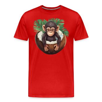 Monkey bathes in coconut - Funny summer design - Men's Premium Organic T-Shirt - red - Front - Damien (186cm)