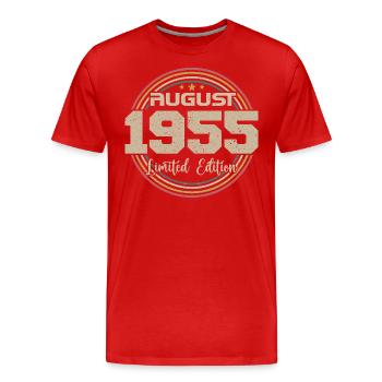 Millésime Né(e) Août 1955 Cadeau Anniversaire 1955 - T-shirt bio Premium Homme - rouge - Devant - Damien (186cm)