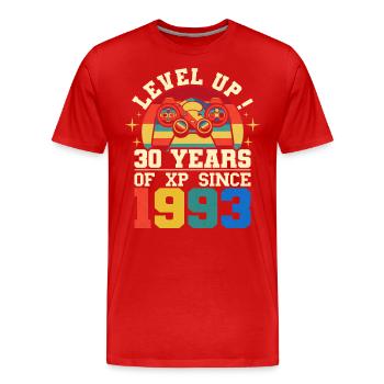 Niveau 30 1993 Anniversaire Gamer 30 ans - T-shirt bio Premium Homme - rouge - Devant - Damien (186cm)