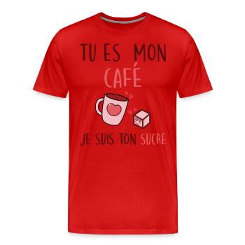 Blague Café Humour Saint Valentin Couple - T-shirt bio Premium Homme - rouge - Devant - Damien (186cm)