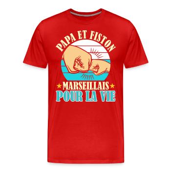Papa Marseillais Père Fils Supporter Marseille - T-shirt bio Premium Homme - rouge - Devant - Damien (186cm)