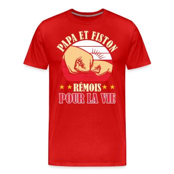 Papa Fiston Rémois Père Fils Supporter Reims - T-shirt bio Premium Homme - rouge - Devant - Damien (186cm)