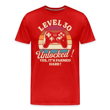 Joueur Niveau 30 Anniversaire Gamer 30 Ans - T-shirt bio Premium Homme - rouge - Devant - Damien (186cm)